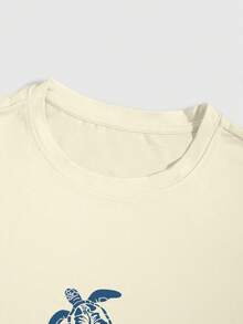 ROMWE MEN Men's Casual Letter Graphic Round Neck Short Sleeve T-Shirt, Summer - Apricot - View 4