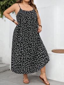 SHEIN CURVE+ 曲线款 US22 码音乐节、海滨度假、波西米亚碎花休闲度假吊带裙 曲线连衣裙 夏季吊带裙 女士 - 黑與白 - 查看 4