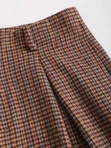 Sweetra Casual Street Wear Pleated Plaid Woolen Khaki Women Pants - Khaki - View 3