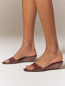 SHUZIA Women's Comfort Minimalist Slip-On Wedge Sandals Valentine's Day - Chocolate Brown - View 2