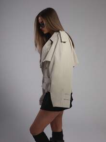 MUSERA Oversized Buckle Belted Short Trench Coat Summer Holiday Airport Streetwear , Winter, Back To School Office Work Everyday Spring - Apricot - View 2