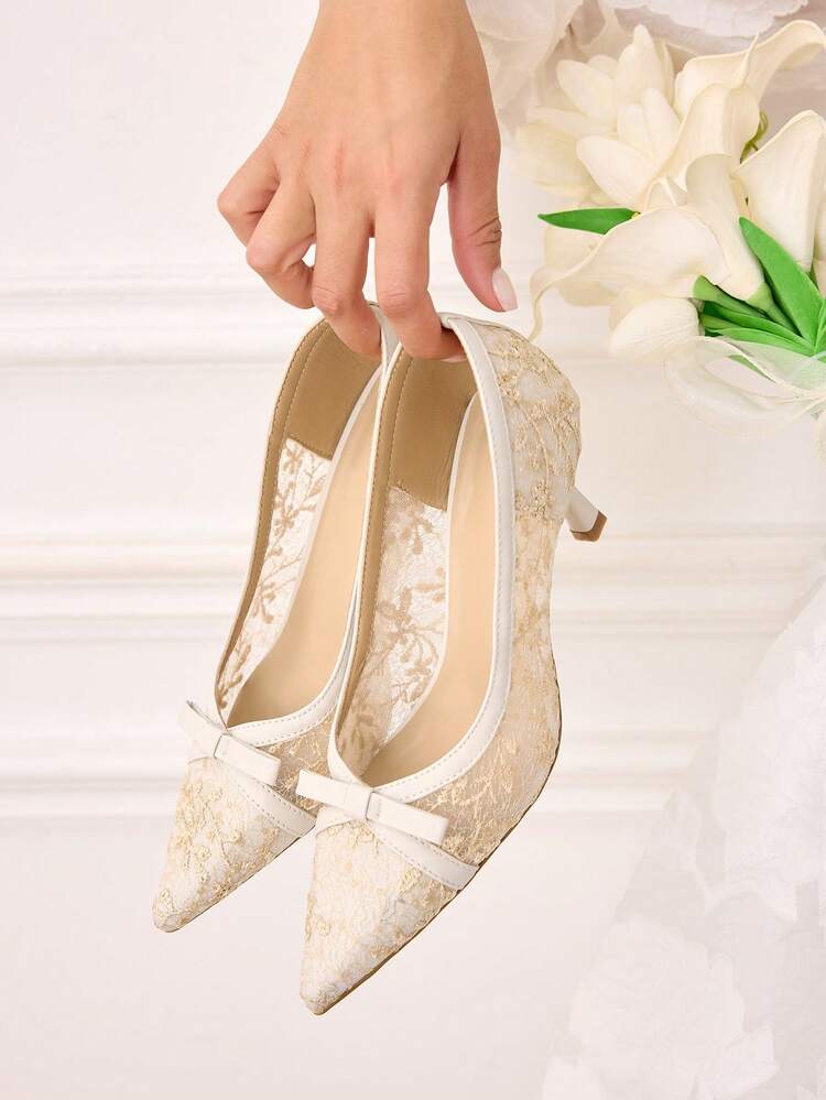 CUCCOO HITCHD Women's Pointed Toe Bow Decor Elegant High Heels Valentine's Day