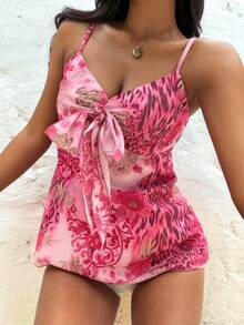 EgrlEra Fashionable Casual Vacation Leopard Floral Lightweight Textured Fabric Women Tank Top - Pink - View 5