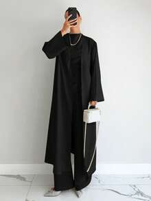 Siren Gaze Bộ 3 món áo và quần nữ màu trơn kiểu dáng thường ngày - màu đen - Xem 4