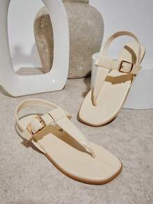 SHUZIA Women's Comfy Everyday Casual Flat Thong Sandals - Beige - View 2