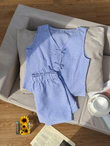 Bộ áo sơ mi nữ tuổi teen dịu dàng và ngọt ngào, phối màu hài hòa, thiết kế thoải mái, phù hợp cho trường học, đi làm, học tập và mặc hàng ngày, thích hợp cho mùa xuân. - Màu xanh nhạt - Xem 3