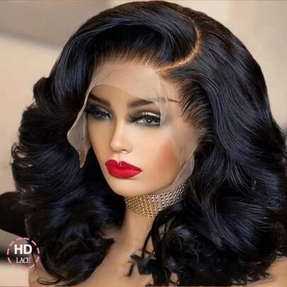 Density Wig, Wave Head Non Gel Forehead Wig, Natural Wavy Roll, Lace Forehead Wig, Mixed Hair, Brazilian Real Hair, Pre Cut And Pre Pulled, With Baby Hair, Non Gel Natural Wavy Roll Real Forehead Wig, Women's Non Gel Wig, Natural Black, High-Definition Lace Forehead Mixed Hair