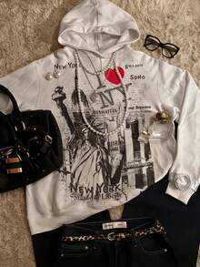 Glimmora Áo sweatshirt nữ phong cách vintage Y2K với họa tiết in nổi, tay dài, thoải mái, phù hợp mặc hàng ngày trong mọi mùa. - Nhiều màu - Xem 3