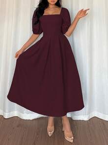 Elenzga petite Đầm nữ cổ vuông xẻ eo trước dáng chữ A xòe rộng tay phồng xếp ly màu đỏ Angora, thanh lịch kiểu Pháp lãng mạn nữ tính cổ điển, thích hợp đi làm, công sở, đi biển, dạo phố, đơn giản, đa năng, kiểu retro, phù hợp cho đám cưới, ngày Valentine, tiệc trà chiều, tiệc tùng, bộ sưu tập xuân/hè mới về. - Màu Tím - Xem 4