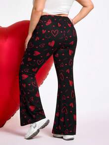 SHEIN CURVE+ Pantalones casuales de cintura alta y acampanados con elástico para mujeres de talla grande, pantalones frescos de primavera y verano para mujeres, pantalones acampanados