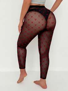 GalTyme Quần legging lưới họa tiết trái tim dành cho nữ cỡ lớn, thời trang và gợi cảm. - màu đen - Xem 5