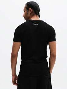 SUMWON Essential Black Henley Short Sleeve Button Placket Crew Neck Regular Fit Casual Tee For Daily Comfort Versatile Style - Black - View 2