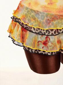 Amplova 2026 Early Spring Floral & Leopard Print Low-Cut Blouse, Low-Waist A-Line Skirt, Women's 2-Piece Set - Multicolor - View 8