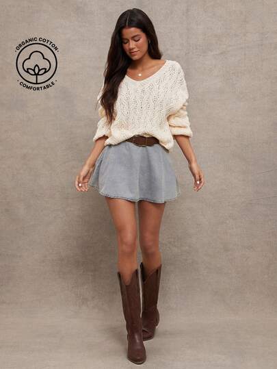 WESTFADE 高腰A字牛仔布迷你伞裙，适合冬季、春季、度假、休闲、可爱、波西米亚风、牛仔风、西部风格女装，纳什维尔