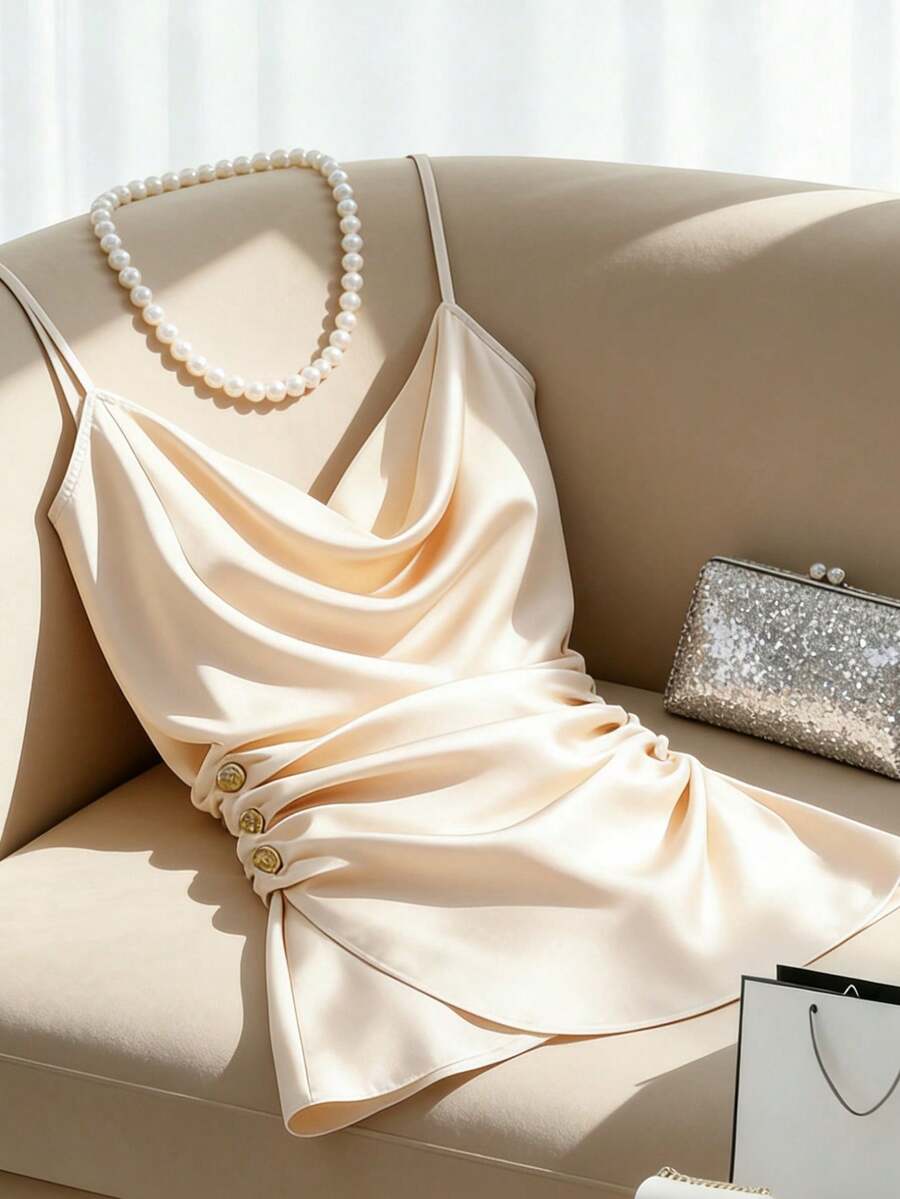 Lyxana Women's Solid Color Ruched Scoop Neck Elegant Camisole - Apricot - View 1
