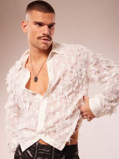 FeverCity Men's Solid Color Fringe Long Sleeve Single-Breasted Shirt