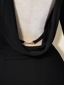 SHEIN ICON Đầm dạ hội ngắn màu đỏ gợi cảm dành cho nữ mùa thu, kiểu dáng xếp ly, tay chuông, hở lưng, cổ tròn, thời trang và thanh lịch. - màu đen - Xem 8