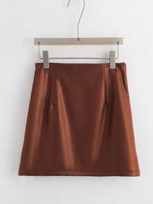 Franclia 优雅时尚短款褶裥可调节系带双层侧边隐形拉链PU皮酒红色女裙，秋冬款