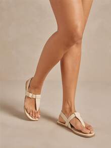 SHUZIA Women's Comfy Everyday Casual Flat Thong Sandals - Beige - View 7