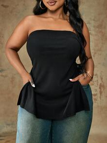 Truni Áo quây mùa hè màu trơn dành cho nữ cỡ lớn, kiểu dáng quả lê và tam giác. - màu đen - Xem 6