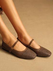 Rosivie 女士鞋履 法式优雅 女士平底鞋 网纱透气不闷脚 休闲舒适 适合下午茶和假日穿着 - 棕色 - 查看 11