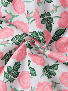 Elladie kids Robe mi-longue à bretelles fines avec imprimé floral élégant et confortable, décoration papillon, pour jeune fille - Rose bonbon - Voir 8