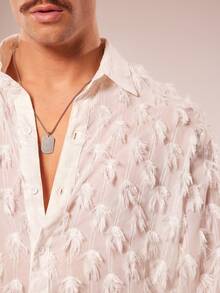 FeverCity Men's Solid Color Fringe Long Sleeve Single-Breasted Shirt - White - View 4