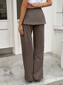 Siren Gaze Women's Slim Fit Double Layer Design Pants, Grey, Suitable For Commuting - Coffee Brown - View 2