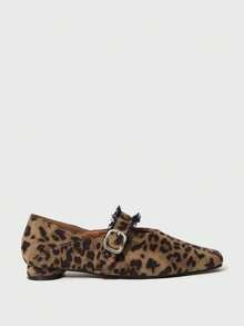 Grunge Punk Women's Leopard Print Lace Trim Low Heel Slip-On Shoes Valentine's Day - leopard print - View 2