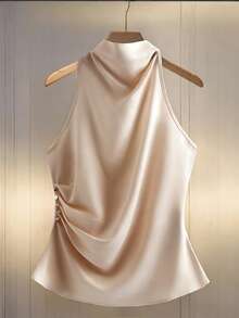 Franclia Women's Satin Blouse, New High-End Gathered Waist Shirt