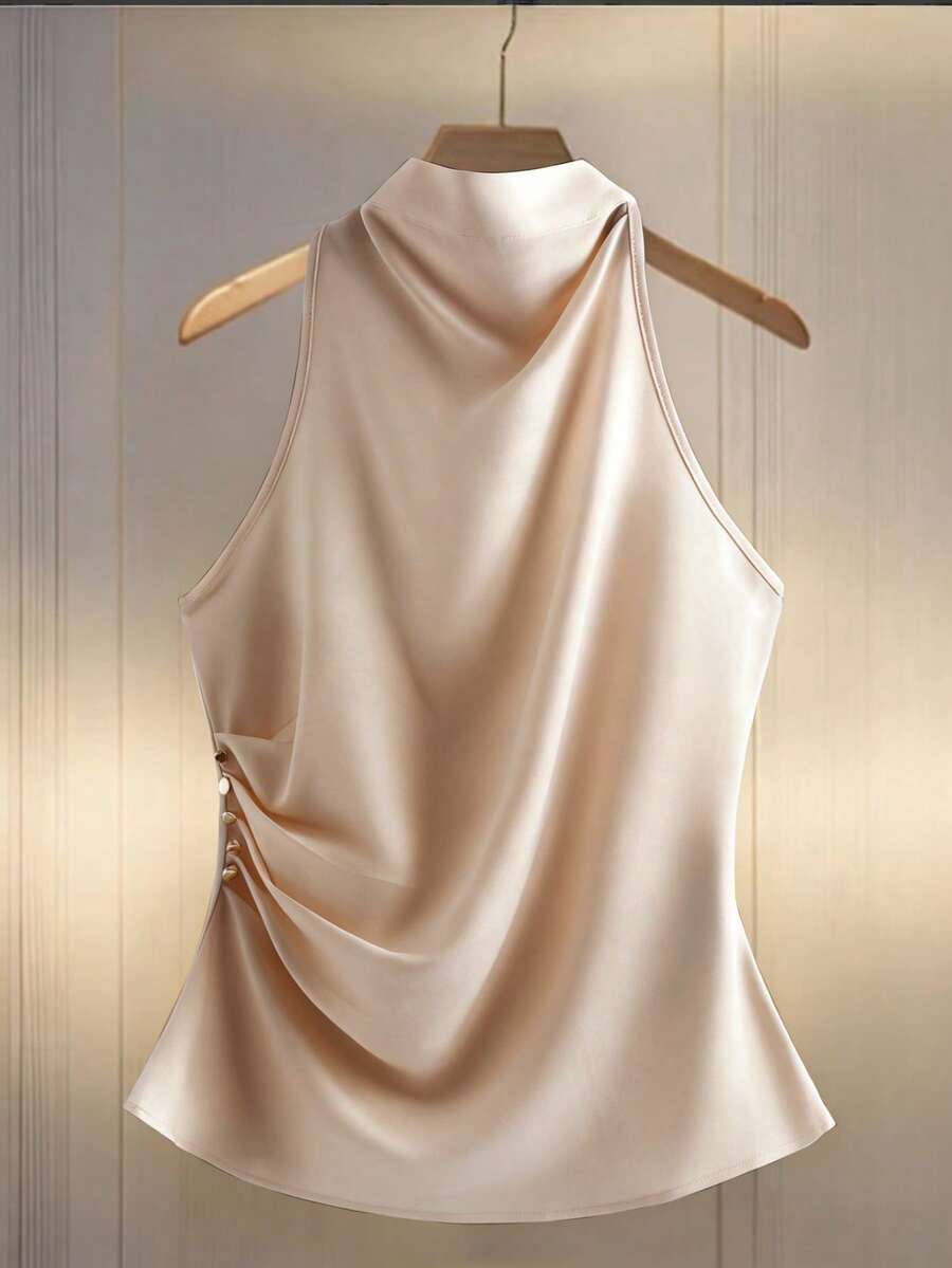 Franclia Women's Satin Blouse, New High-End Gathered Waist Shirt