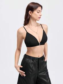 Women's Striped Sexy Front Closure Wireless Comfort Bra - Black - View 3