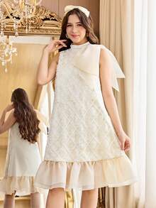 Đầm midi xếp ly thanh lịch cho bé gái tuổi teen, tay phồng thêu ren, đính nơ, màu trắng, thích hợp cho đám cưới, tiệc tùng, lễ kỷ niệm. - trắng - Xem 4