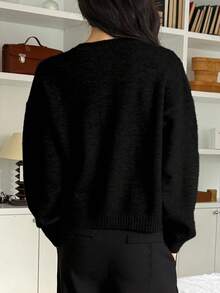 DAZY Women's Solid Color Minimalist Knit Cardigan - Black - View 4
