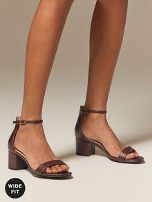 SHUZIA Hot Wide Fit Women's Single Strap Low Block Heel Coffee Pu Sandals - Comfy Minimalist Spring Essential 2026| Ankle Strap Casual Shoes For Everyday Wear - Coffee Brown - View 2