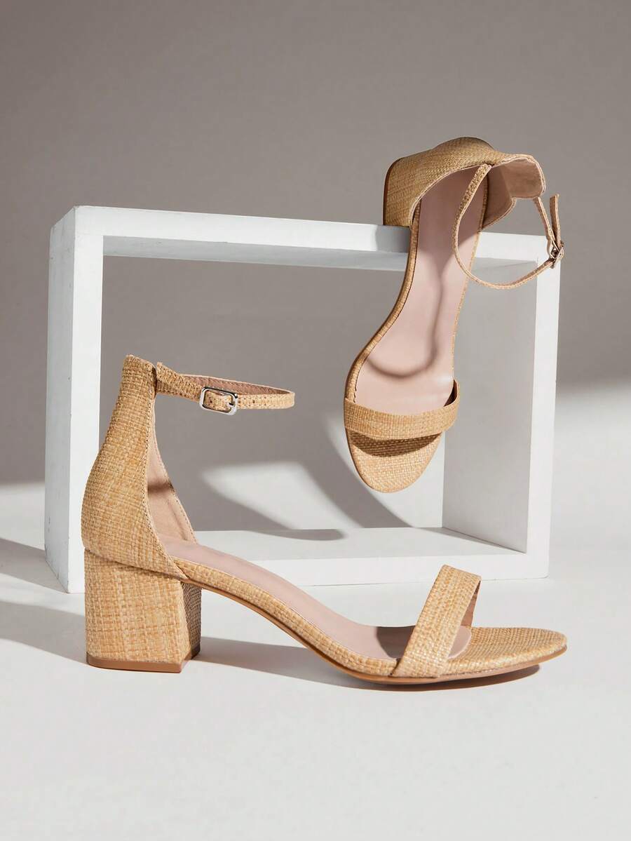 SHUZIA Top-Seller Women's Ankle Strap Open Toe Low Block Heel Minimalist Raffia Sandals –Comfortable & Essential - Beige - View 1