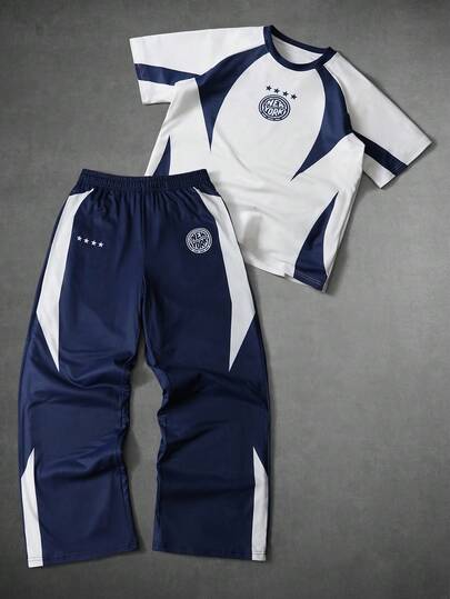 PAVTROS Conjunto de pantalones y camiseta de estilo motociclista de múltiples capas y líneas para hombre, ropa deportiva urbana, para el Día de San Valentín, primavera a verano, regalo para mi novio, Mardi Gras, vintage, ropa urbana, fiesta, Día de San Patricio, salir, primavera a verano, verano, vacaciones, vintage, salir, fiesta, festival, regalo para mi novio, ropa urbana, entrenamiento