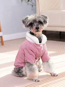 1件宠物纯色保暖外套，犬猫服装，秋冬季保暖背心，适合贵宾犬、柯基犬和小型犬 - 粉色 - 查看 3