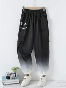 Teen Boy Casual Street Gradient Cargo Pants - Black - View 3