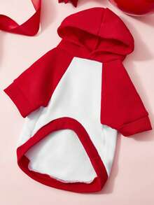 PETSIN 1 pieza Sudadera con capucha con estampado de San Valentín en patchwork, adecuada para gatos y perros, apta para que los perros y gatos la usen al aire libre - Rojo y blanco - Ver 10