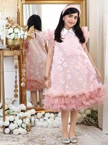 SHEIN 少女时尚优雅圆领短袖连衣裙