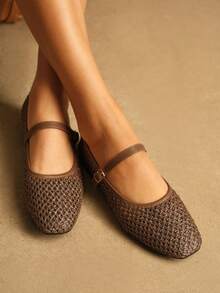 Rosivie 女士鞋履 法式优雅 女士平底鞋 网纱透气不闷脚 休闲舒适 适合下午茶和假日穿着 - 棕色 - 查看 2