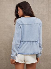 WESTFADE 圆领系带长泡泡袖荷叶边牛仔外套 - 淺色水洗藍 - 查看 2