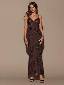 SHEIN BAE Váy suông chấm bi đen lệch vai thu/đông thanh lịch cho nữ, váy thanh lịch, váy Halloween, váy sinh nhật, váy dự tiệc - màu đen - Xem 4