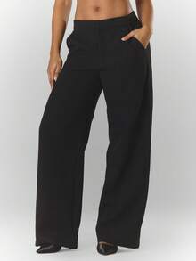 MUSERA Woven Tailored Mid Rise Straight Leg Trousers Party Sexy Night Out Elegant Occasion Valentines Bridal Wedding Engagement Wedding Party Summer Casual - Black - View 2