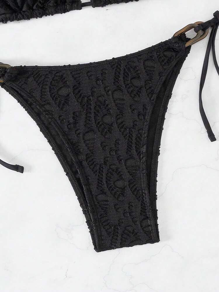 Women's Textured Knotted Side Bikini Set, String Beach Outfit Bathing Suit Summer