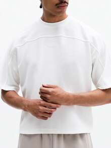 SUMWON Men's Essentials Panel Detail Short Sleeve Crew Neck T-Shirt Regular Fit Casual Everyday Basic Tee Summer Spring - White - View 5