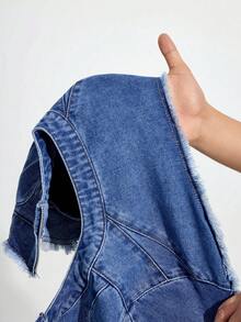 SHEIN Unity Chaqueta corta de mezclilla de unicolor de moda para mujer - Azul - Ver 7