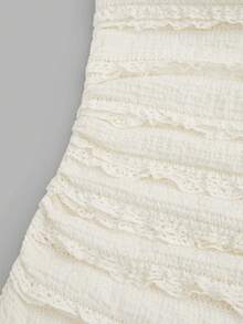 Sweetra 花卉纹理蕾丝饰边修身开衩吊带连衣裙，甜美度假风 - 杏色 - 查看 7