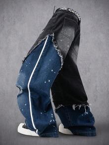 Manfinity Denimwave Retro American Style Distressed Waistband Denim Wide Leg Pants, Unisex - Multicolor - View 3